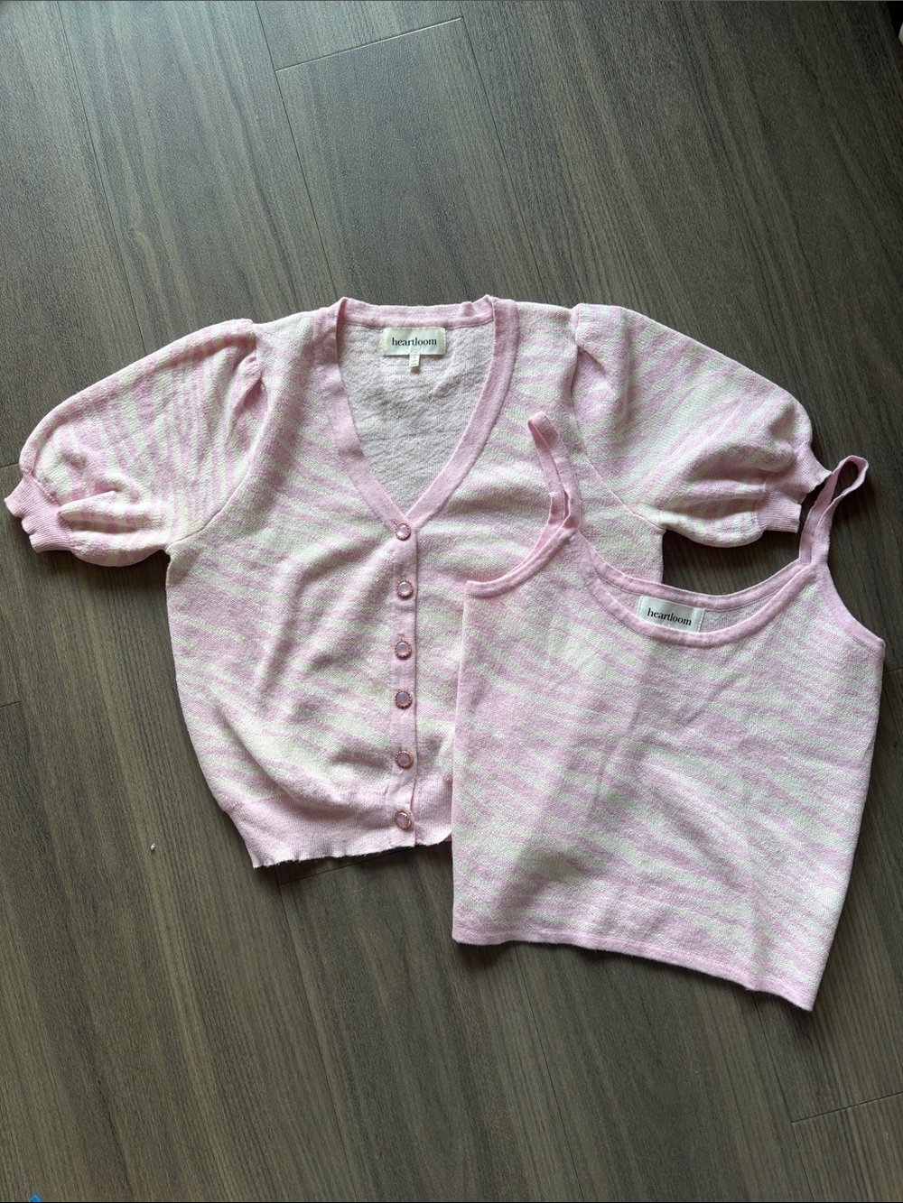 Heartloom Pink & White Striped Tank and Puff-Sleeve Cardigan Set